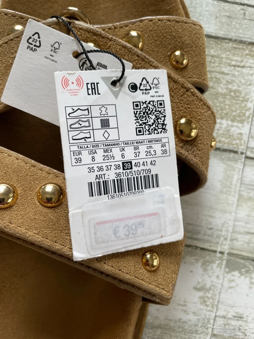 Zara Tan Studded Double-Strap Slide Sandals - Picture 4 of 7
